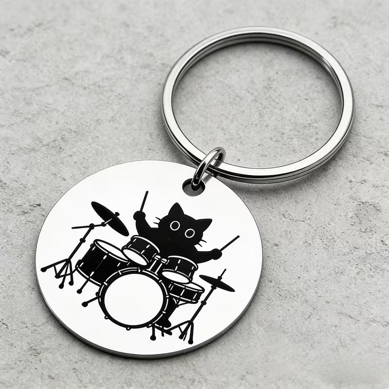Kitten Playing Drum Kit Keyring