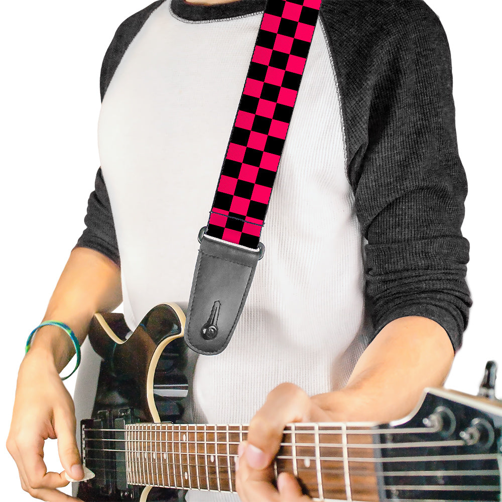 Checker Black/Neon Pink Guitar Strap