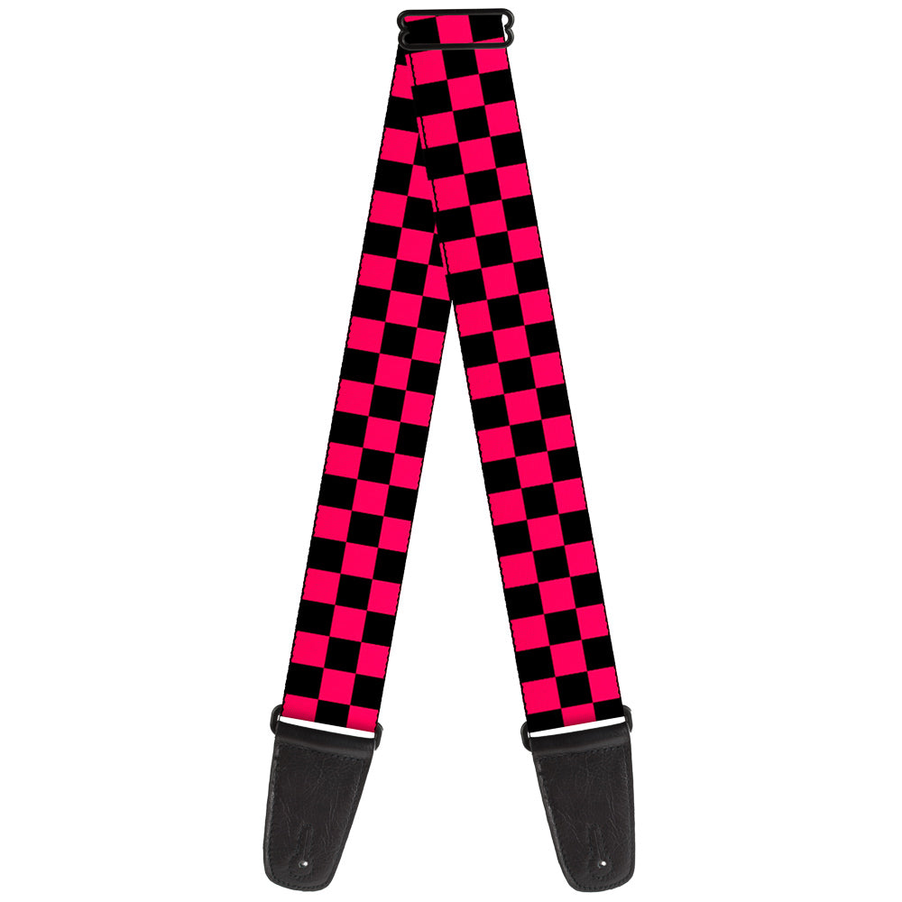 Checker Black/Neon Pink Guitar Strap