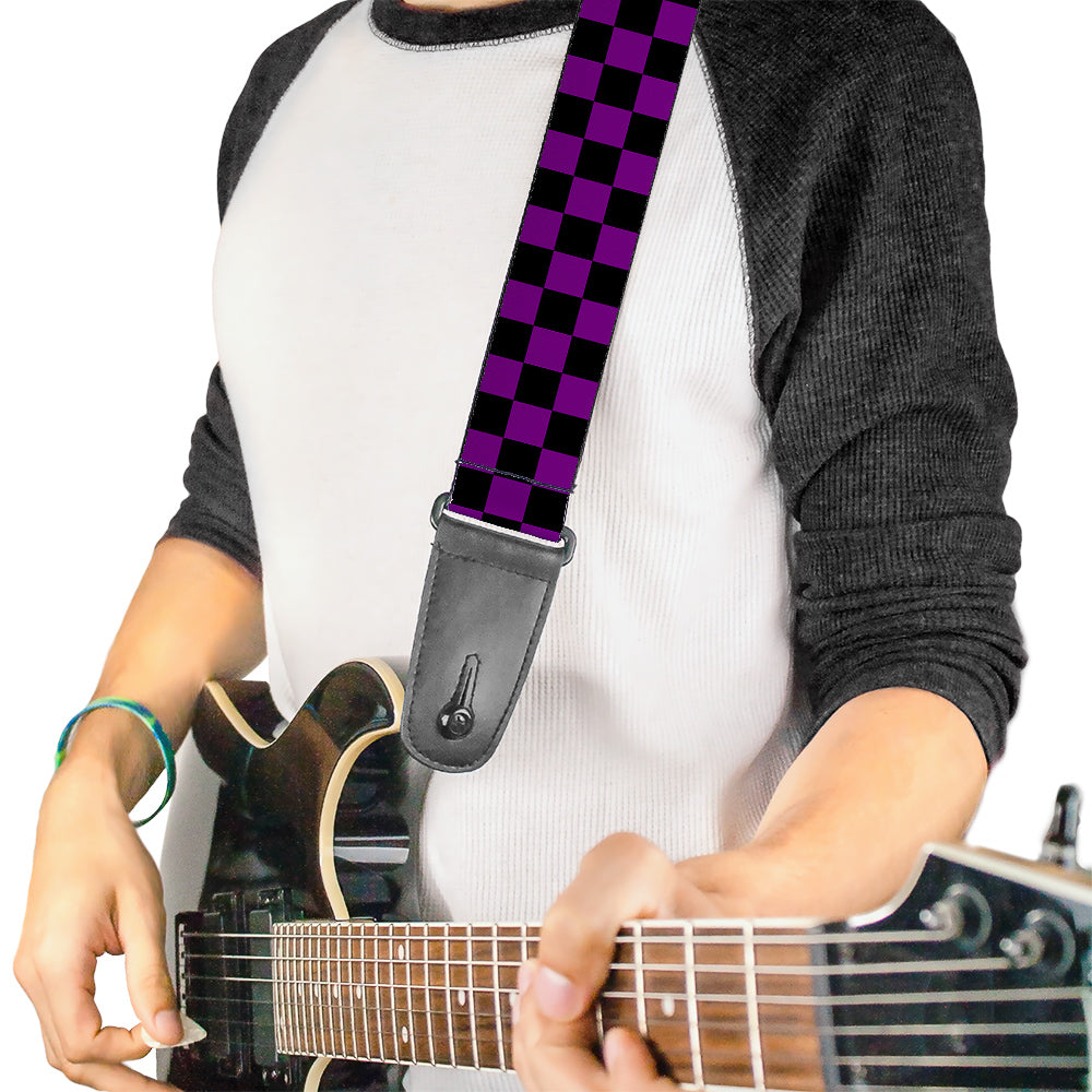 Checker Black/Neon Purple Guitar Strap
