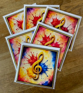 CraftyLu Paint Splat Gold Treble Clef Greetings Card