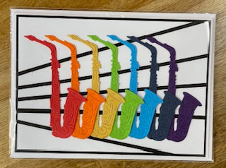 CraftyLu Handmade Greeting Card - Rainbow Sax - White