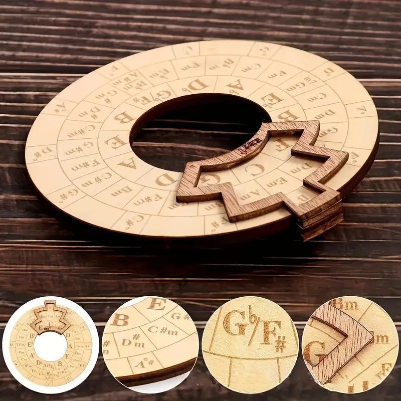 Rustic Wooden Circle of Fifths Chord Wheel
