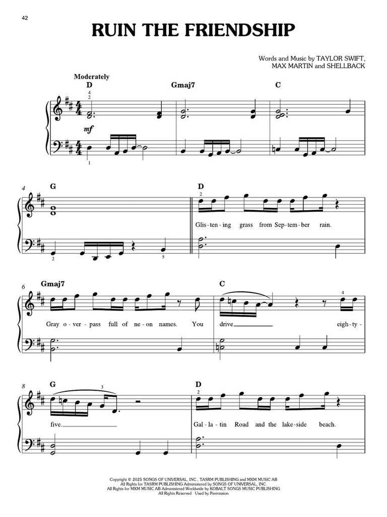 Taylor Swift - The Life Of A Showgirl - Easy Piano