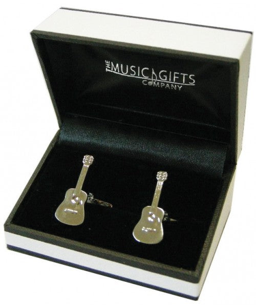 Acoustic Guitar Silver Plated Cufflinks