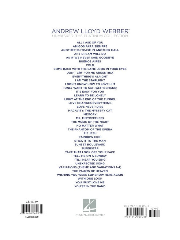 Andrew Lloyd Webber: Unmasked - The Platinum Collection (Easy Piano)