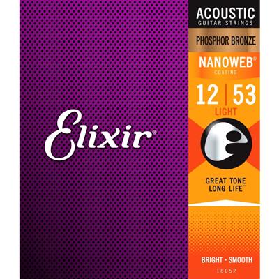 Elixir Nanoweb Acoustic Guitar Set Phosphor Bronze Light 12-53)(