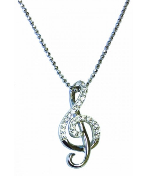 Sterling Silver Treble Clef Pendant with Stones