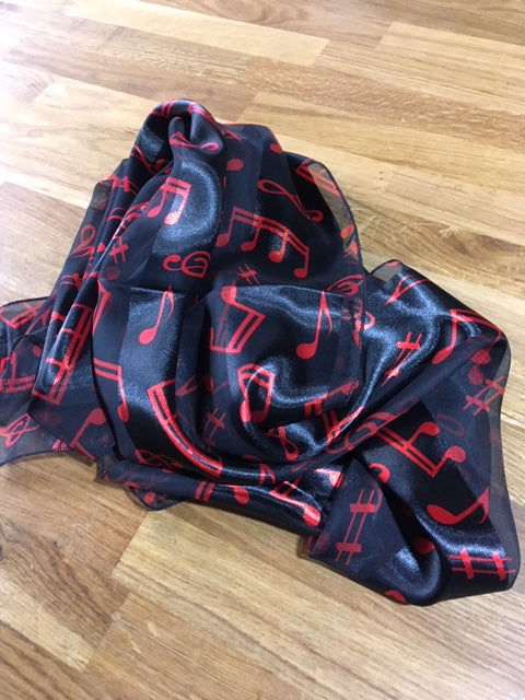 Scarf - Black With Red Notes