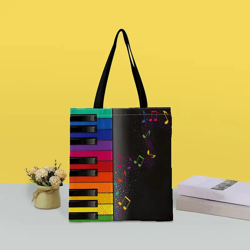 Rainbow Music Note Print Tote Bag