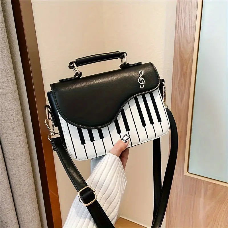 Piano-Shaped Flap Shoulder Bag