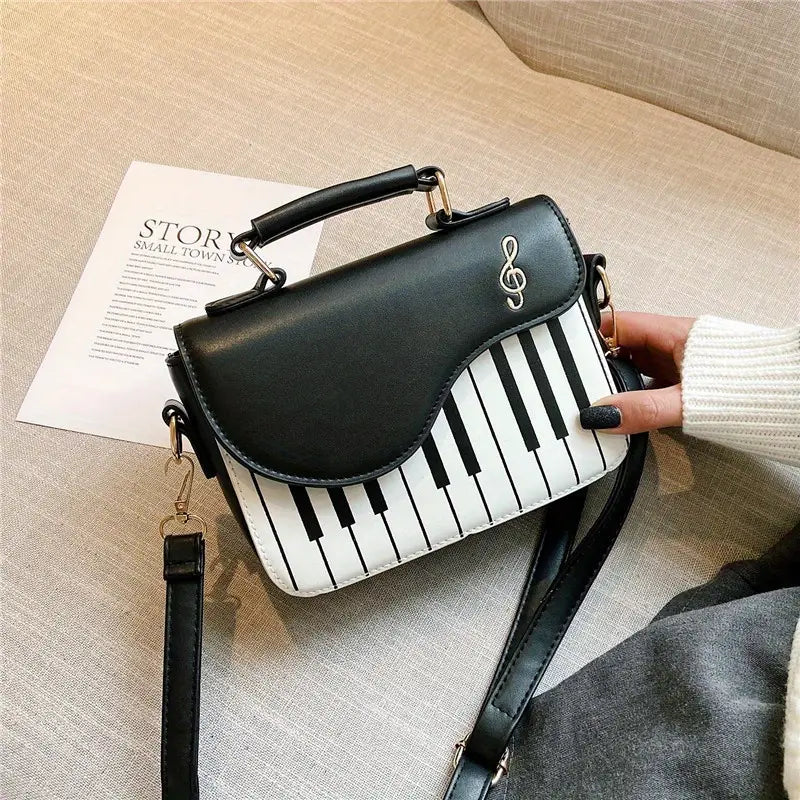 Piano-Shaped Flap Shoulder Bag