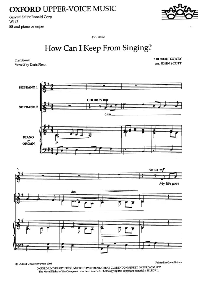 How Can I Keep From Singing? - Lowry - SATB & Piano/Organ