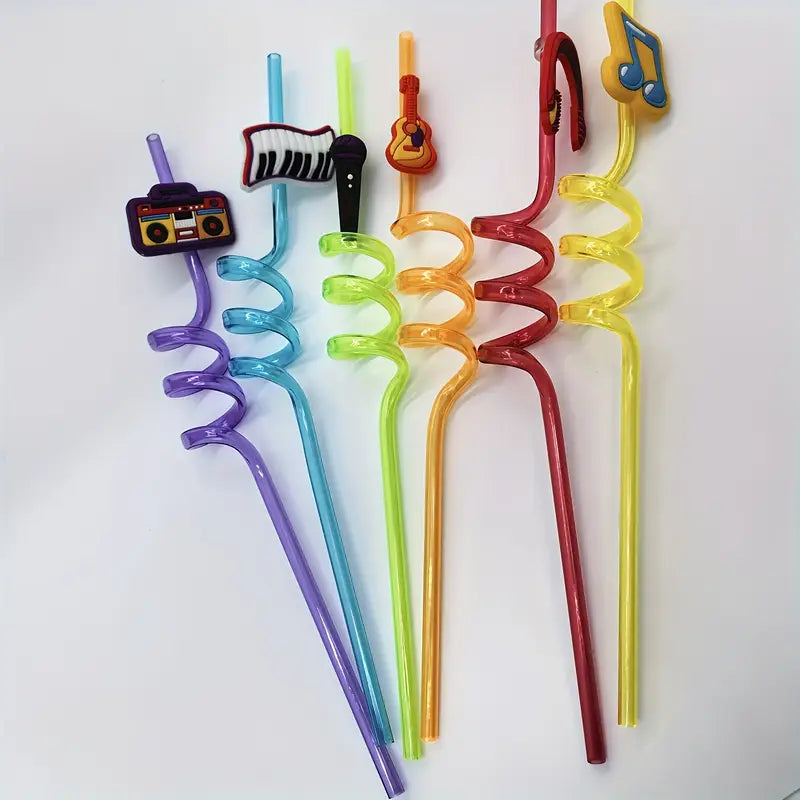 6 pack of Reusable Plastic Music Themed Straws