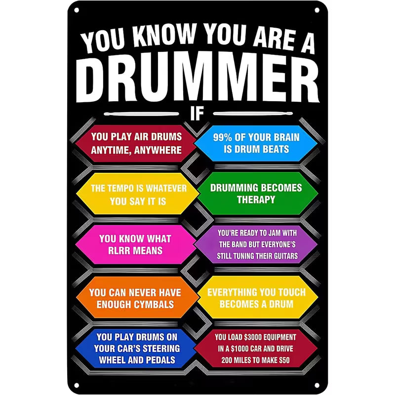 Wooden Drummer Sign - "You Know You Are A Drummer If..."