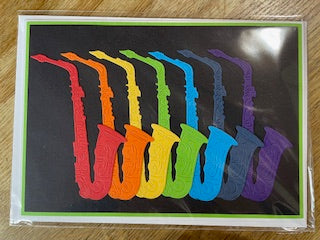 CraftyLu Handmade Greeting Card - Rainbow Sax - Black