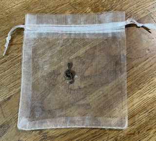 CraftyLu Organza with Treble Clef Drawstring Bag - White
