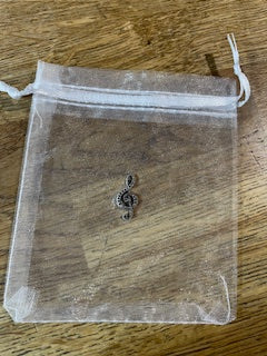 CraftyLu Organza with Treble Clef Drawstring Bag - White