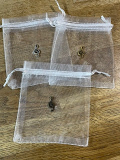 CraftyLu Organza with Treble Clef Drawstring Bag - White