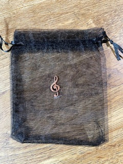 CraftyLu Organza with Treble Clef Drawstring Bag - Black