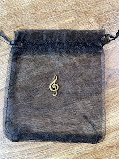 CraftyLu Organza with Treble Clef Drawstring Bag - Black