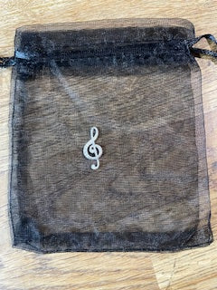 CraftyLu Organza with Treble Clef Drawstring Bag - Black