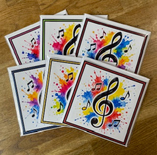 CraftyLu Paint Splat Black Treble Clef Greetings Card
