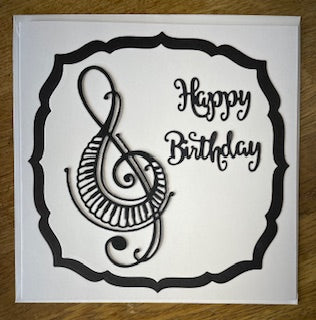 CraftyLu Handmade Greeting Card - Happy Birthday Piano Clef