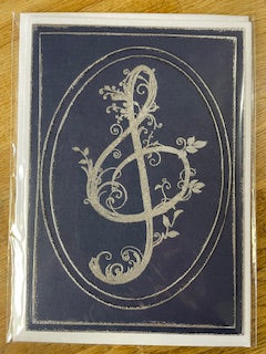 CraftyLu Handmade Greeting Card - Embossed Treble Clef Flourish