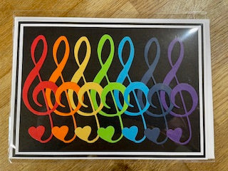 CraftyLu Handmade Greeting Card - Rainbow Clef on Black