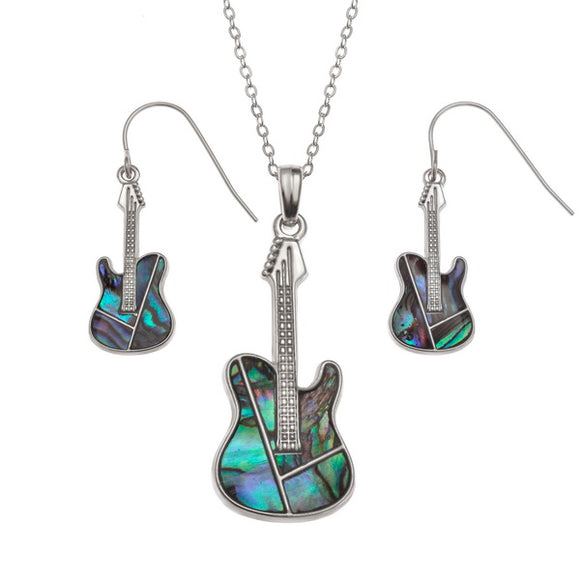 Tide Jewellery Inlaid Paua Shell Guitar Necklace and Earrings Set