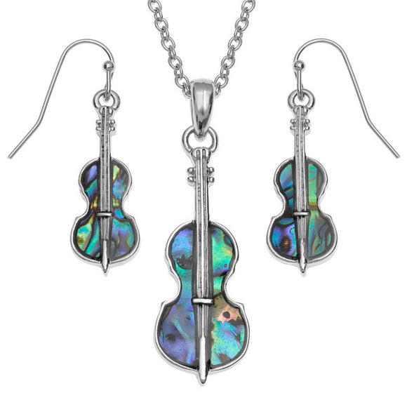 Tide Jewellery Inlaid Paua Shell String Instrument Necklace and Earrings