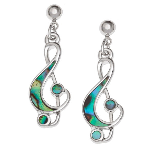 Tide Jewellery Inlaid Paua Shell Treble Clef Earrings