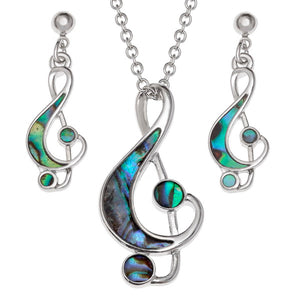 Tide Jewellery Inlaid Paua Shell Treble Clef Necklace and Earring Set