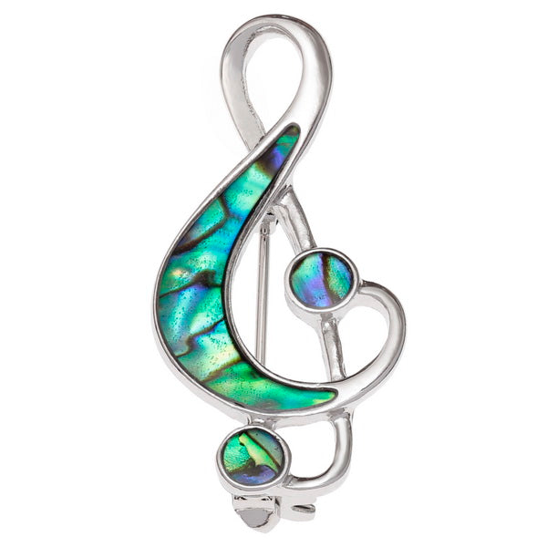 Tide Jewellery Inlaid Paua Shell Treble Clef Brooch