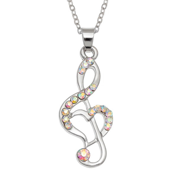 Wish Inset Stones Treble Clef Necklace