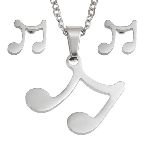Wish Stainless Steel Musical Note Necklace and Earrings Set