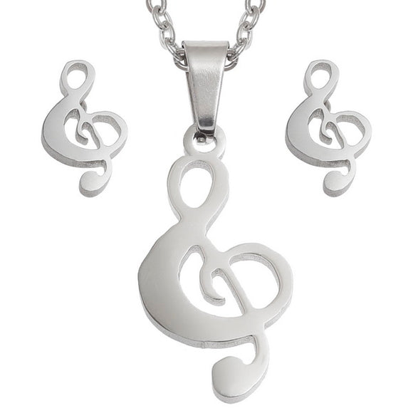Wish Stainless Steel Treble Clef Necklace and Earrings Set
