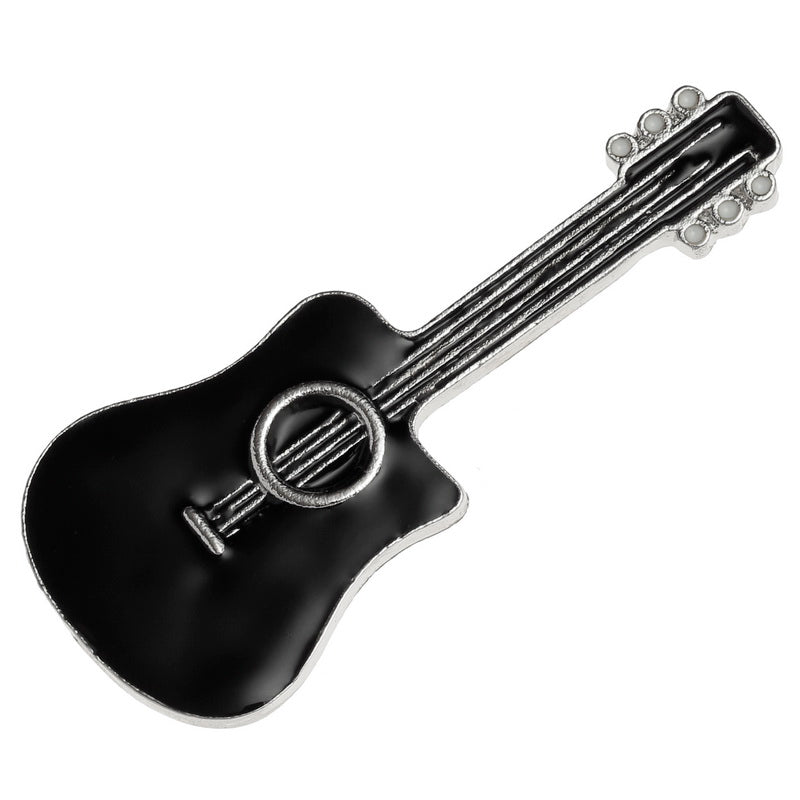 Black Acoustic Guitar Pin Badge