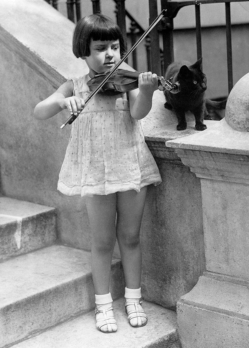 Greetings Card Little Violin Player With Cat, Around 1935
