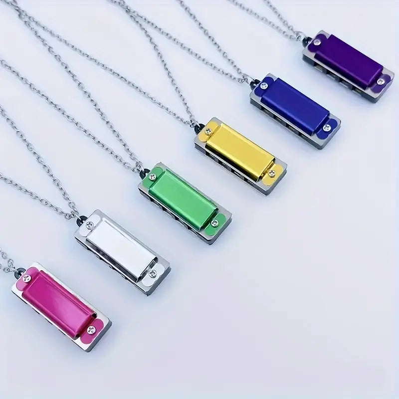 Mini Necklace Harmonica] 8-Note Mini Necklace Harmonica | 4-Hole Playable Melody