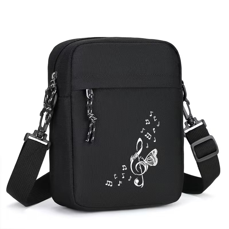 Treble Clef and Butterfly Print Crossbody Bag
