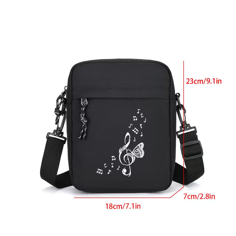 Treble Clef and Butterfly Print Crossbody Bag