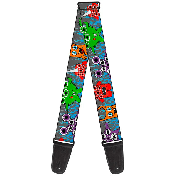 Cute Monsters Gray Flame Blue Guitar Strap