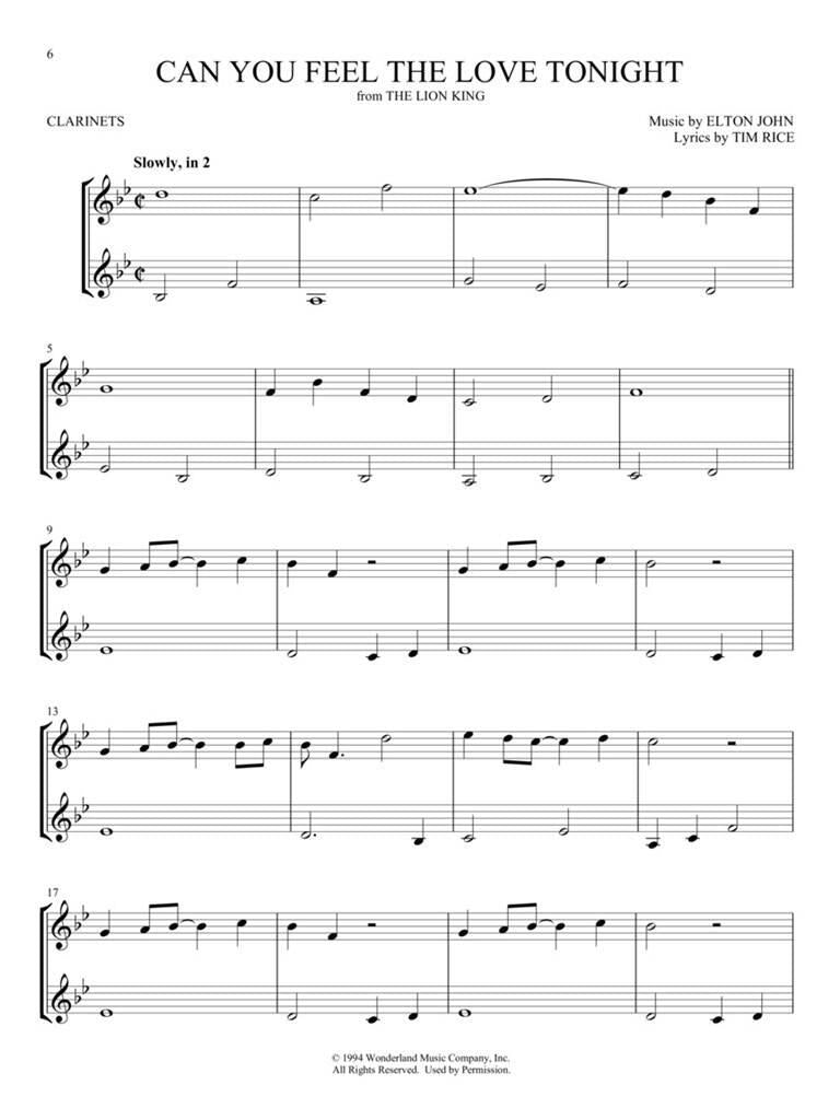 Disney Songs For Two Clarinets