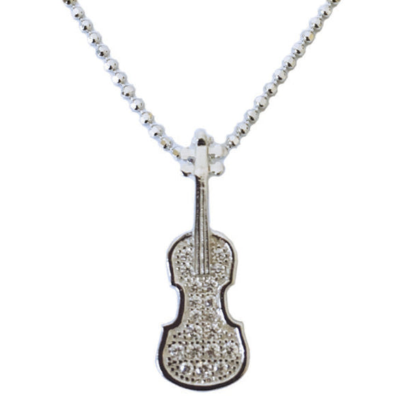 Silver Violin and Stones Sterling Silver Pendant
