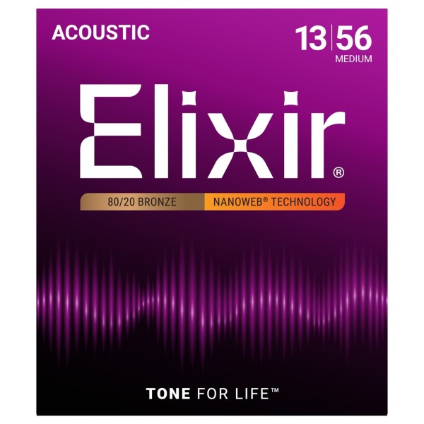 Elixir Nanoweb Acoustic Guitar Set 80/20 Bronze Medium (13-56)