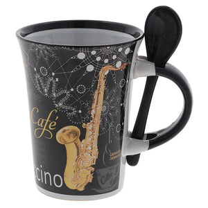 Cappuccino With Spoon Mug Black Saxophone