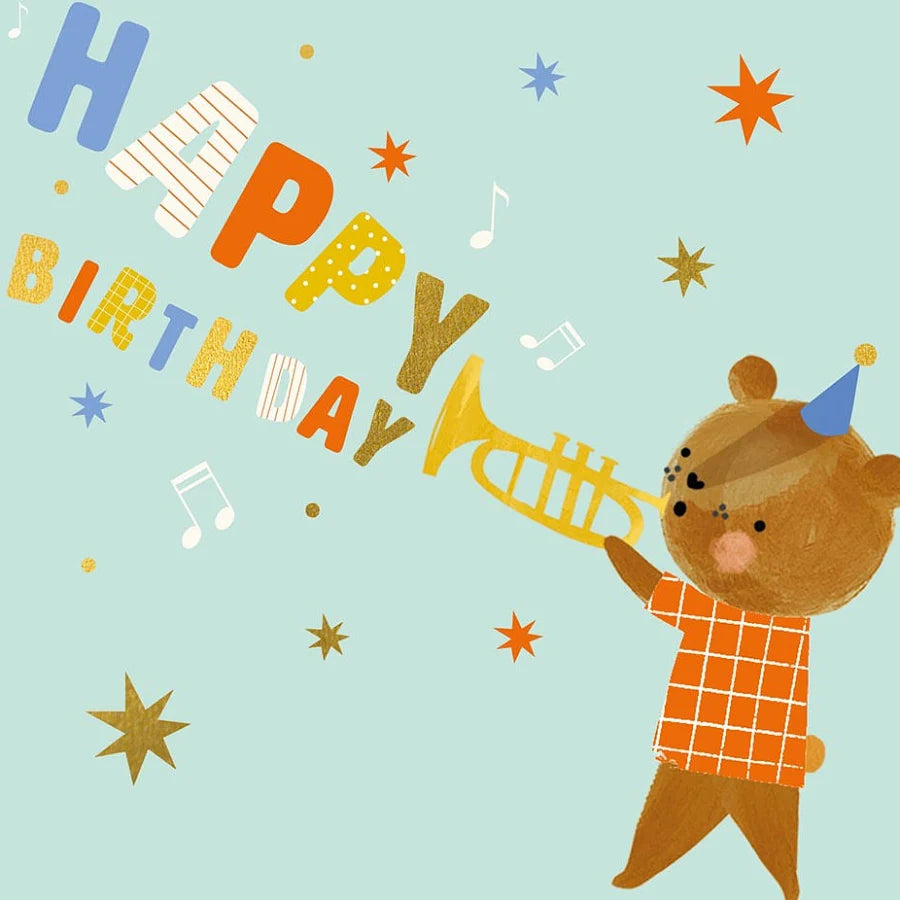 Happy Birthday Bear & Trumpet Card