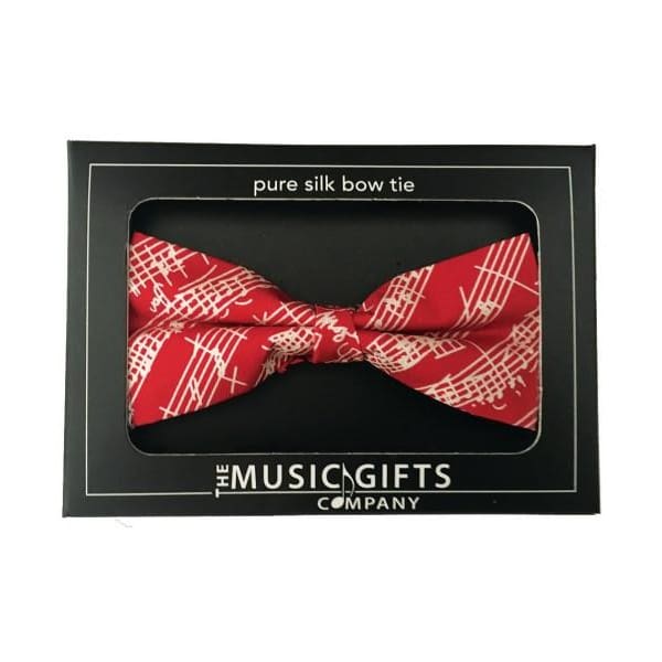 Silk Bow Tie Red and White Mozart Manuscript